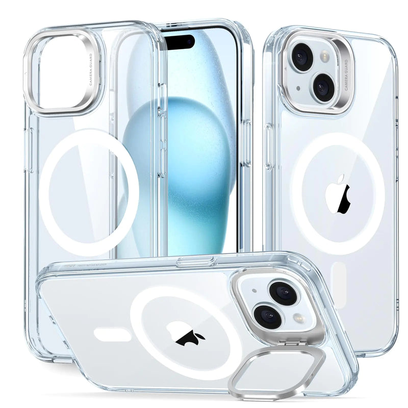 ESR for iPhone 15 Plus Case, Compatible with MagSafe, Military-Grade Protective Case, Built-in Stash Stand Phone Case, Scratch-Resistant Back Cover, Classic Series, Clear - Puck's
